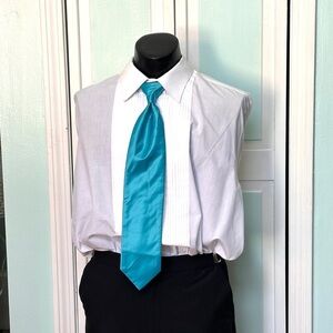 Turquoise Aqua Satin Tie Wedding Prom Tuxedo Pre Tied clip on 3 available
